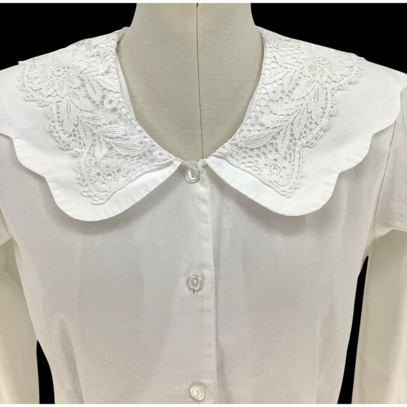 Womens Lace Collar White Blouse Long Sleeves & Button Closure by Diversity Sz P8 - Picture 4 of 9